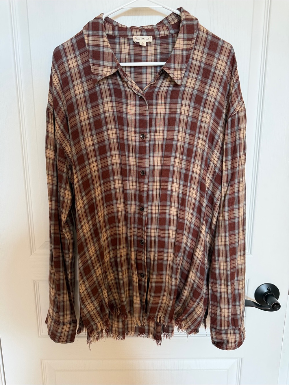 Plaid Button-Up Shirt in Rust & Cream
